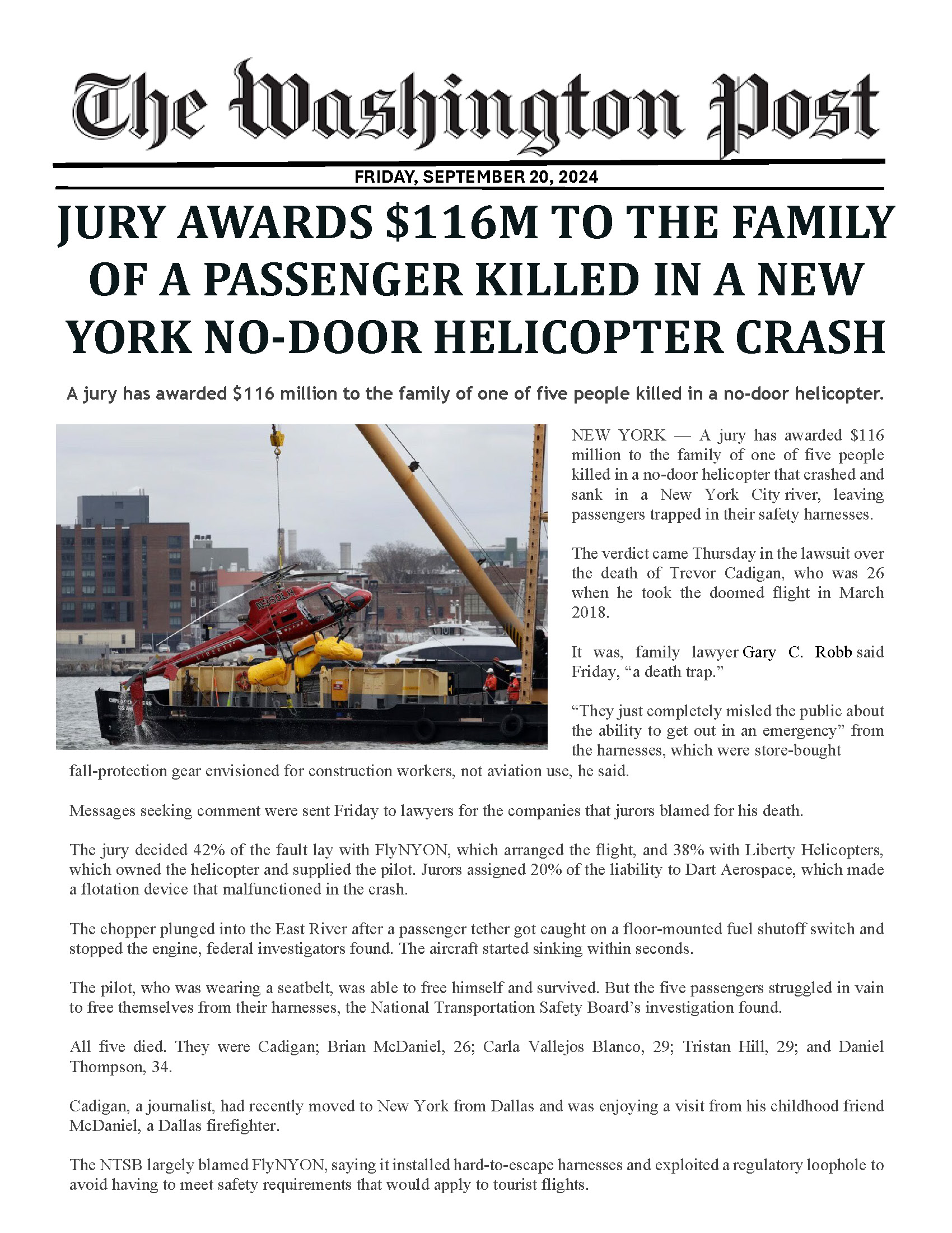 Jury awards $116M to the family of a passenger killed in a New York no ...